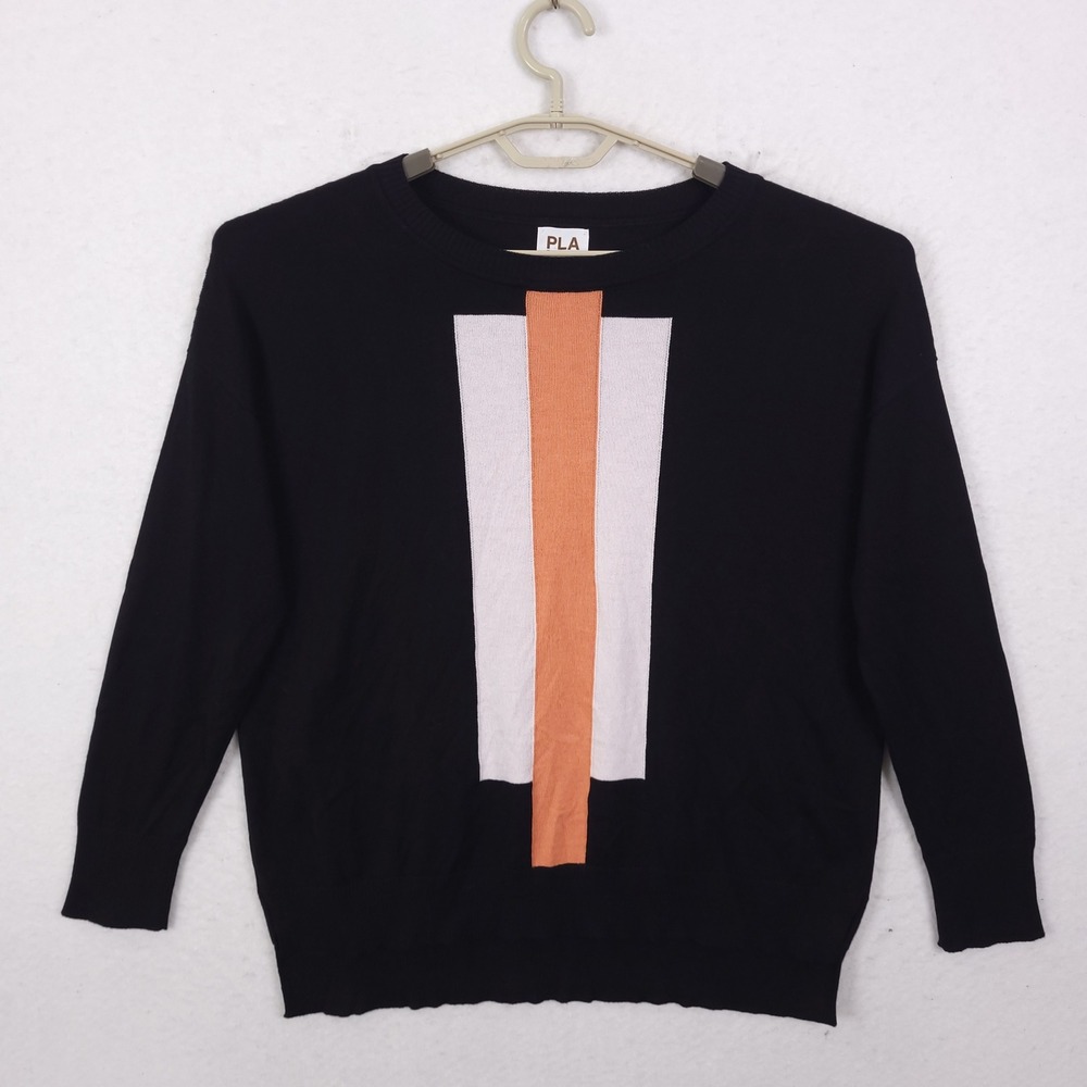Planet by Lauren G Sweater Womens OS Black Colorblock Pima Cotton Modal Knit